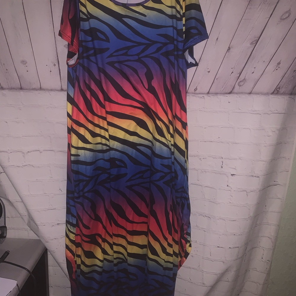 Colorful Zebra Print Maxi Dress